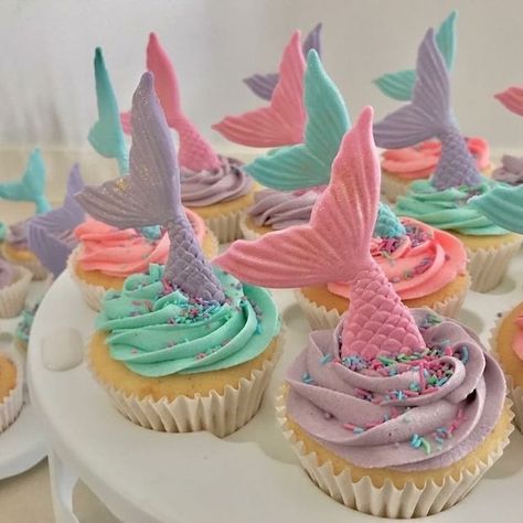 SweetHomeBaker - Etsy Australia Mermaid Birthday Party Treats, Mermaid Theme Cupcakes, Fondant Mermaid Tail, Ocean Birthday Cakes, Deco Cupcake, First Birthday Cupcakes, Ocean Birthday Party, Mermaid Theme Birthday Party, Mermaid Cupcakes