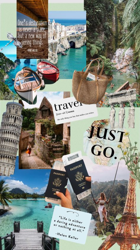 Traveling Mood Board, Vision Board Ideas Travel, Traveler Aesthetic, Travel Mood Board, Memories Aesthetic, Vision Board Themes, Travel Motivation, Travel Collage, Top Places To Travel