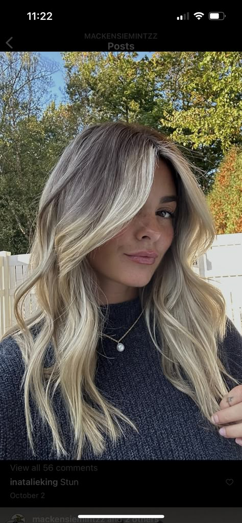 Blonde Balayage Darker Roots, Blond Blended Roots, Blonde Hair Smudged Roots Highlights, Blonde Hair With Root Stretch, Brown Root Stretch To Blonde, High Root Balayage, Blonde Highlights On Dark Hair Shadow Root, Blonde Balayage Neutral Tone, Brown To Blonde Root Smudge