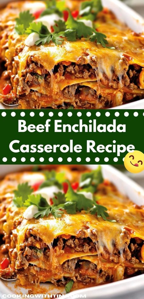 Craving a hearty meal? This Beef Enchilada Casserole is bursting with flavor and spices. It's a simple, one-dish wonder that makes for an easy family dinner, perfect for busy weeknights. Cheese Sauce For Enchiladas, Casserole With Black Beans, Sauce For Enchiladas, Beef Enchilada Casserole, Easy Beef Enchiladas, Beef Enchilada, Dinner Casserole Recipes, Yummy Casserole Recipes, Enchilada Casserole Recipes