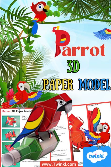 Parrot 3D Paper Model 5th Grade Classroom, Paper Model, 3d Paper, Paper Models, 5th Grades, Teaching Resources, Parrot, Crafts For Kids, Kindergarten