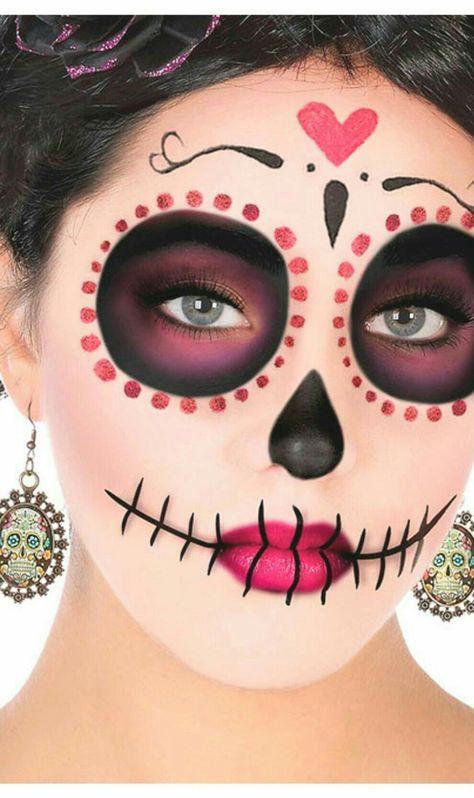 Sugar Skull Face Paint, Catrina Makeup, Skull Makeup Tutorial, Halloween Makeup For Kids, Halloween Makeup Sugar Skull, Skull Face Paint, Halloweenský Makeup, Dead Makeup, Den Mrtvých