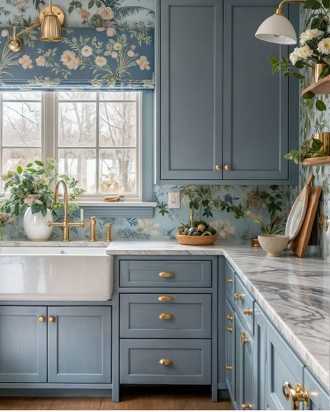 Blue Kitchen Designs, Grey Blue Kitchen, Blue Kitchen Cabinets, Blue Cabinets, Blue Kitchen, Kitchen Cabinet Colors, Kitchen Color, Blue Kitchens, Kitchen Redo