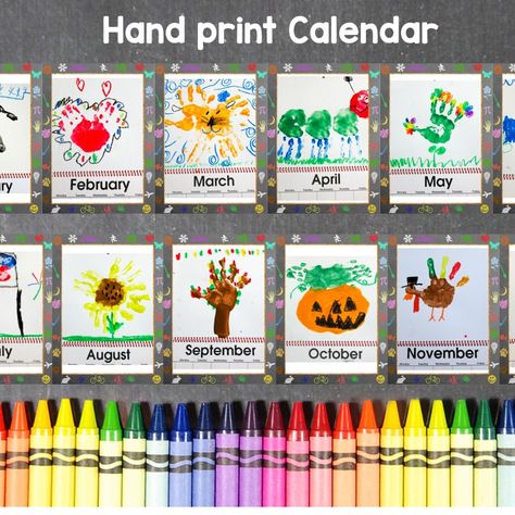 Calendar Kids Craft, School Calendar Ideas For Kids, Calendar Crafts For Kids, Calendar Art Ideas For Kids, Hand Print Calendar Ideas, Calendar Craft Ideas, Monthly Handprint Art, Diy Handprint Calendar, Calendar Ideas For Kids To Make Schools