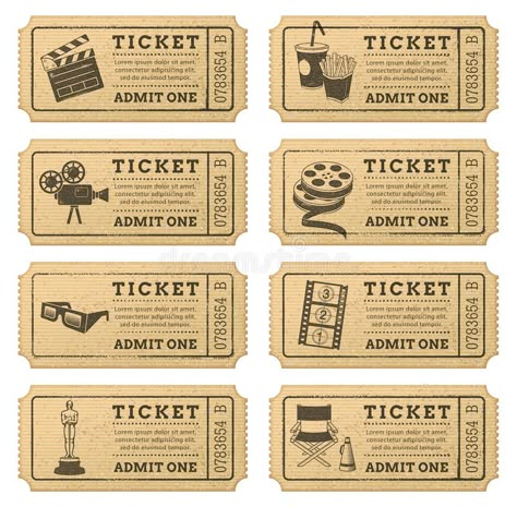 Deco Cinema, Movie Ticket, Vintage Ticket, Cinema Ticket, Ticket Design, Scrapbook Stickers Printable, Vintage Printable, Scrapbook Materials, Movie Tickets