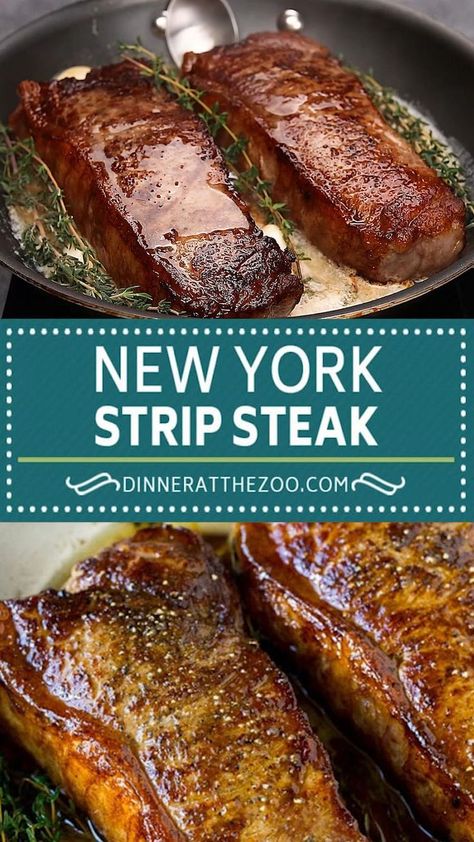 New York Strip Steak Recipes, Strip Steak Recipes, Ny Strip Steak Recipes, Garlic And Herb Butter, Dinner Videos, New York Strip Steak, Steak Dinner Recipes, Strip Steak Recipe, New York Strip