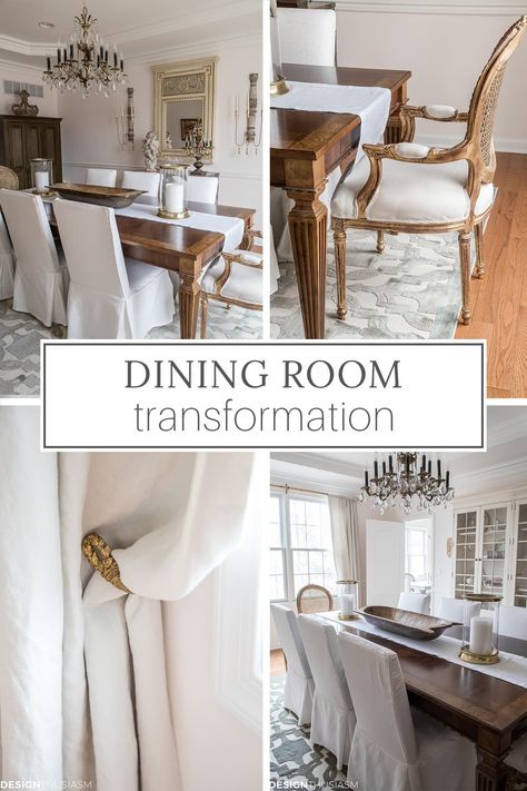 Ever want to update a room without spending a lot of money?  Here’s how I transformed my dining room without replacing the furniture. Traditional Modern Dining Room, Country French Dining Room, Dining Room Makeover Ideas, Elegant Dining Room Decor, Antique Dining Room Sets, Parisian Dining Room, Formal Dining Room Table, Dining Room Transformation, Traditional Dining Room Table