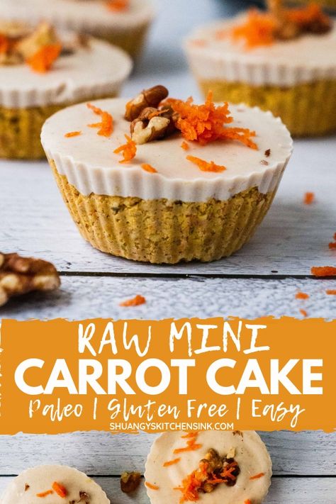 Raw Carrot Cake Bites | These vegan Raw Carrot Cake bites are healthy snacks and easy dessert for Easter! These raw carrot cake like cheese cake but healthy. It is so easy to make with raw cashew, walnuts, coconut and carrots. They are paleo, gluten free, dairy free and refined sugar free. | #shuangyskitchensink #healthydessert #carrotcake #rawdessert #vegancheesecake #vegandessert #easter #glutenfreedessert #veganrecipes #paleorecipes Carrot Bake, Raw Vegan Carrot Cake, Carrot Cake Bites, Raw Carrot Cake, Cashew Cream Recipe, Vegan Carrot Cake, Carrot Spice Cake, Paleo Recipes Dessert, Vegan Carrot Cakes