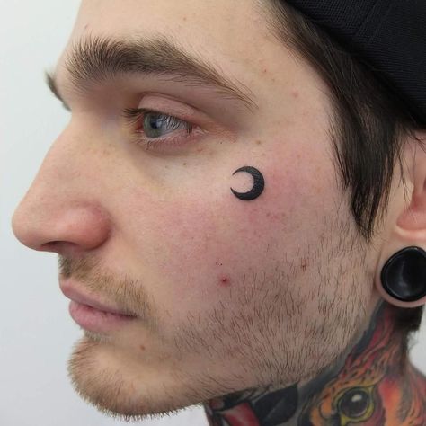 Crescent Moon Face Tattoo, Moon Face Tattoo, Teardrop Tattoo, Small Face Tattoos, Crescent Moon Face, Face Tats, Tattoo Face, C Tattoo, Tatuaje A Color