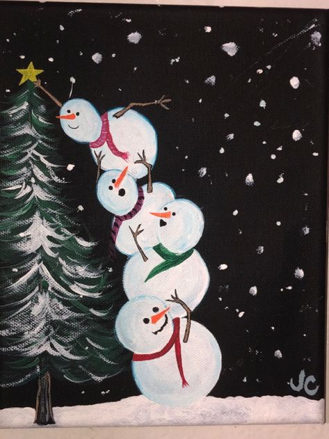 Snowmen acrylic paint Kids Christmas Painting, Snowmen Paintings, Tree Painting Easy, Expressive Drawing, Easy Christmas Drawings, Lighted Canvas Art, Painted Christmas Cards, Tree Painting Canvas, Holiday Canvas