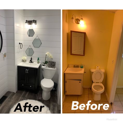 Before and after bathroom flip Home Renovation On A Budget Before After, Flip Homes Before And After, House Flipping Ideas, Bathroom Flip Before And After, Expanding Bathroom Before And After, Before And After Bathroom Remodel, Update 80s Bathroom, House Flipping Before And After, 90s Bathroom Update Master Bath