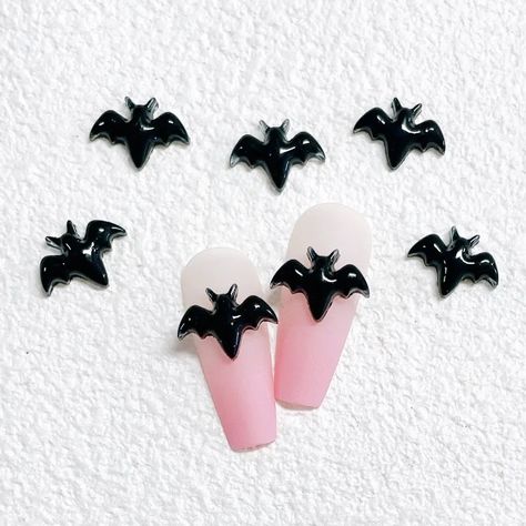 30PCS 3D Black Bat Nail Charms Accessories Parts For Halloween Nail Art Decoration Design Supplies Material Manicure Decor Tool - AliExpress 66 Bat Nail Art, Nail Bat, Halloween Bat Nails, Bat Nails Art, Bat Nails, Halloween Nails Diy, Festive Manicure, Nail Art Jewelry, Manicure Diy