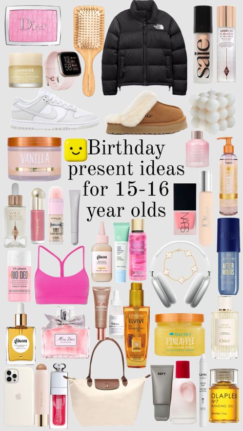 Birthday present ideas for 15-16 year olds #skincare #makeup #birthdaygirl #birthday #birthdaywishlist Teen Christmas Wishlist, 16 Birthday Presents, Teenager Birthday Gifts, Preppy Birthday Gifts, Xmas List Ideas, Girly Christmas Gifts, Cute Christmas Ideas, Birthday Presents For Friends, Teen Christmas Gifts