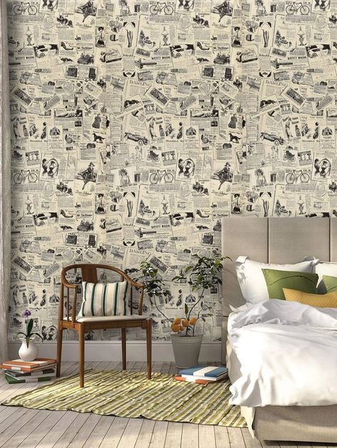 1pc Vintage Poster Wall Paper | SHEIN USA Jornal Wallpaper, Newspaper Wallpaper, Stary Papier, Home Stickers, Vintage Poster Wall, Wooden Pattern, Journal Vintage, Waterproof Wall, Paper Wallpaper