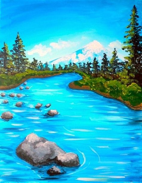 Canvas Painting Acrylic, Canvas Painting Projects, Castle Painting, River Painting, Oil Pastel Paintings, Acrylic Painting Lessons, Easy Canvas, Scenery Paintings, Canvas Painting Tutorials