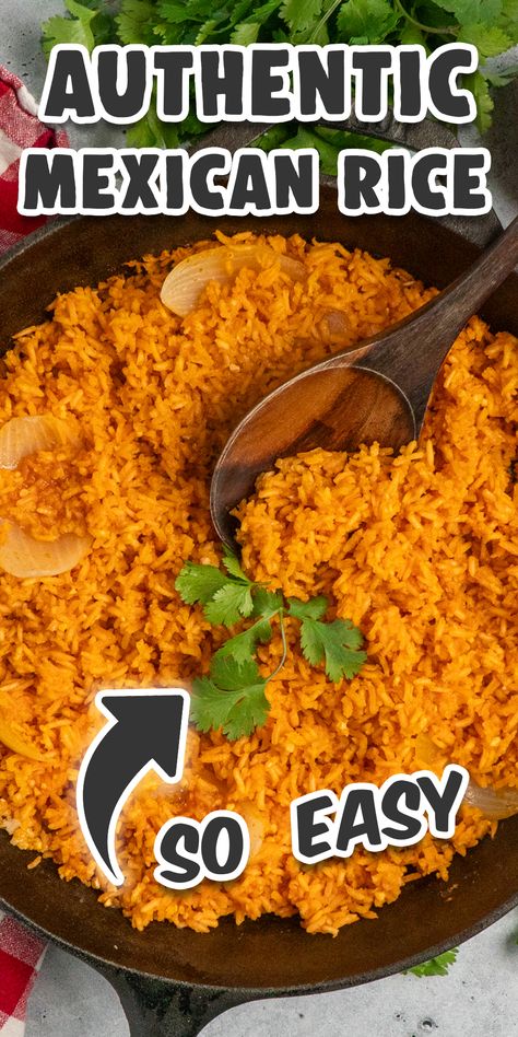 If you're looking for a quick, easy, and delicious side dish full of bold flavor, then you've found it with this authentic Mexican rice. Ready in just under 30 minutes, it's fluffy and tender and has the bold flavors of cumin, garlic, and onion. Mexican Rice And Queso, How To Make Authentic Mexican Rice, Restaurant Style Mexican Rice Easy, Mexican Rice With Rotel Easy, Mexican Rice And Refried Beans, Super Easy Mexican Rice, Perfect Mexican Rice Recipe, Quick And Easy Mexican Rice, Mexican Rice With Taco Seasoning