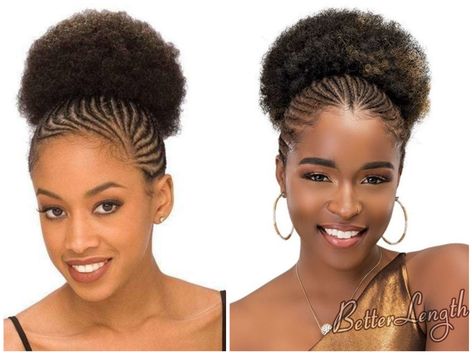 Cornrow With Afro Ponytail, Cornrow With Afro Puff Styles, Cornrow Ponytail Natural Hair, Afro Pondo Hairstyles, Cornrows With Afro Puff, Natural Hair Cornrows Short, Natural Cornrow Hairstyles For School, Pondo Hairstyles, Braided Afro