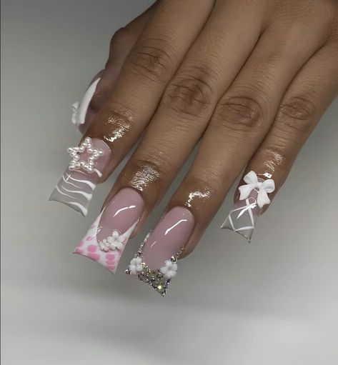 Pink Duck Nails, Pink Duck, Duck Nails, Nails Set, Christmas Inspo, Pink Bling, False Nails, French Nails, Makeup Cosmetics