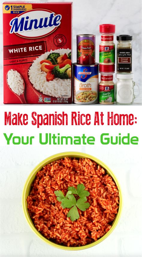 Spanish Rice With Instant Rice Recipe, Instant Rice Spanish Rice, Mexican Rice Recipe With Minute Rice, Taco Rice With Minute Rice, Diy Spanish Rice Easy, Simple Spanish Rice Recipe, Mexican Minute Rice Recipes, Spanish Rice Tomato Paste, Spanish Rice With Tomato Paste