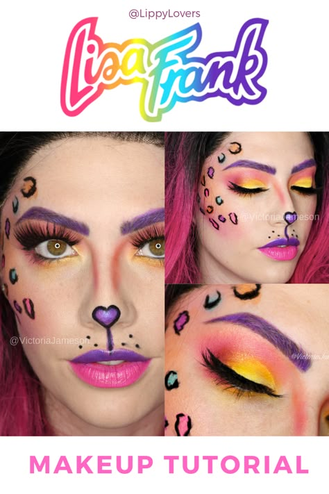 Diy Lisa Frank Costume, Rainbow Cat Makeup, Lisa Frank Halloween Makeup, Halloween Lisa Frank, Diy Lisa Frank Party, Lisa Frank Backdrop, Lisa Frank Bday Party, Lisa Frank Costume Halloween, Lisa Frank Eyeshadow Looks