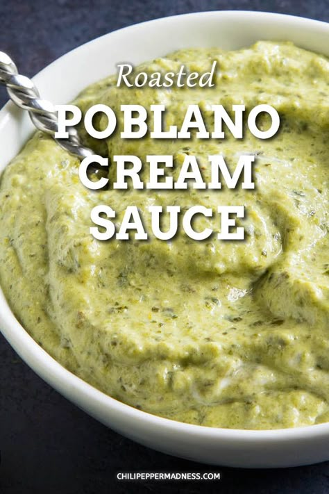 Poblano Crema Recipe, Grilled Poblano Pepper Recipes, Poblano Recipes, Poblano Cream Sauce, Poblano Sauce, Poblano Peppers Recipes, Roasted Poblano, Mexican Sauce, Chile Poblano