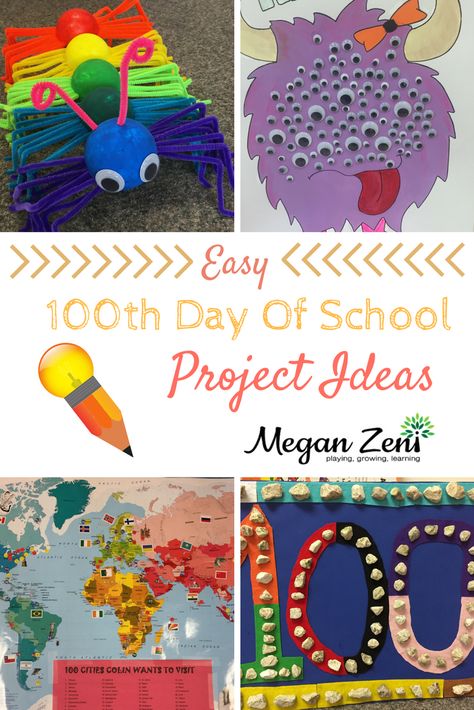 The whole point of celebrating the 100th day of school (besides acknowledging everyone survived the first 100 days…) is to improve numeracy skills beyond two digits to include three digit numbers. Here are some easy 100th day projects for busy families! 100th Day Project Ideas, 100th Day Project, 100th Day Of School Project, 100 Days Of School Project Kindergartens, 100 Day Project Ideas, School Project Ideas, 100 Días De Clases, 100th Day Of School Crafts, 100s Day