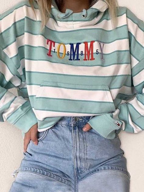 Striped Sweatshirts, Kangaroo Pocket Hoodie, Maxi Robes, Striped Hoodie, Hoodie Outfit, Pullover Sweatshirts, Cute Casual Outfits, Aesthetic Clothes, Fashion Inspo Outfits