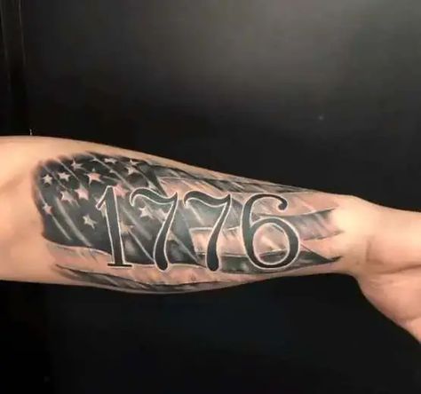 1776 Patriotic Tattoo Design Ideas With Deep Meanings - Tattoo Twist Men's Tattoo Ideas With Meaning, 1776 Flag Tattoo, 1776 Tattoos For Men, We The People Tattoo Design, Patriotic Sleeve Tattoos For Guys, 1776 Tattoo, Patriotic Tattoo Ideas, We The People Tattoo, Southern Tattoos