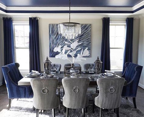 Blue Living Room Decor, Dining Room Blue, Dining Room Remodel, Grey Dining Room, Dining Room Table Decor, Dining Room Ideas, Luxury Dining Room, Grey Dining, Elegant Dining Room