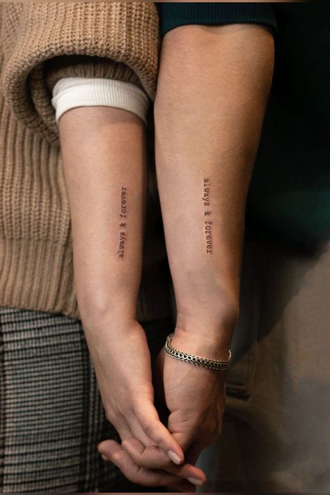 Tattoo Set Couple, Always And Forever Tattoo, Matching Tattoos For Couples, Small Words Tattoo, Couple Tattoo Ideas, Symbols Of Strength Tattoos, Tattoos For Couples, Brother Sister Tattoo, Romantic Tattoo