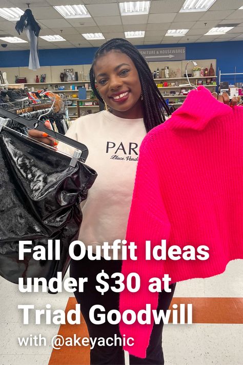 Which under $30 thrift outfit are you loving the most? I challenge you on your next thrift trip to see how many outfits you can create for under $30! Happy Thrifting! We love the fall aesthetic and all of the gorgeous outfit ideas & fashion inspo for fall fashion 2023 that comes with it in this blog post from @akeyachic Check out these tips for fall outfits women, goodwill finds, and goodwill shopping secrets #falloutfits #fallinspo #triadgoodwill Goodwill Shopping Secrets, Goodwill Outfits, Thrift Outfit, Lavender Suit, Fall Fashion 2023, Black Wrap Top, Brown Turtleneck Sweater, Outfit Ideas Fashion, Goodwill Finds