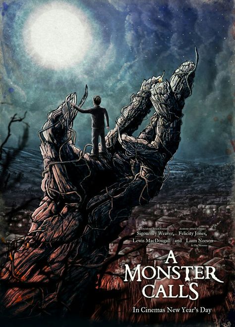 A monster calls - with Sigourney  Weaver, Liam Neeson Tree Monster, A Monster Calls, English Posters, Movies Posters, Wave Illustration, George Rr Martin, Sigourney Weaver, Drama Theatre, Liam Neeson