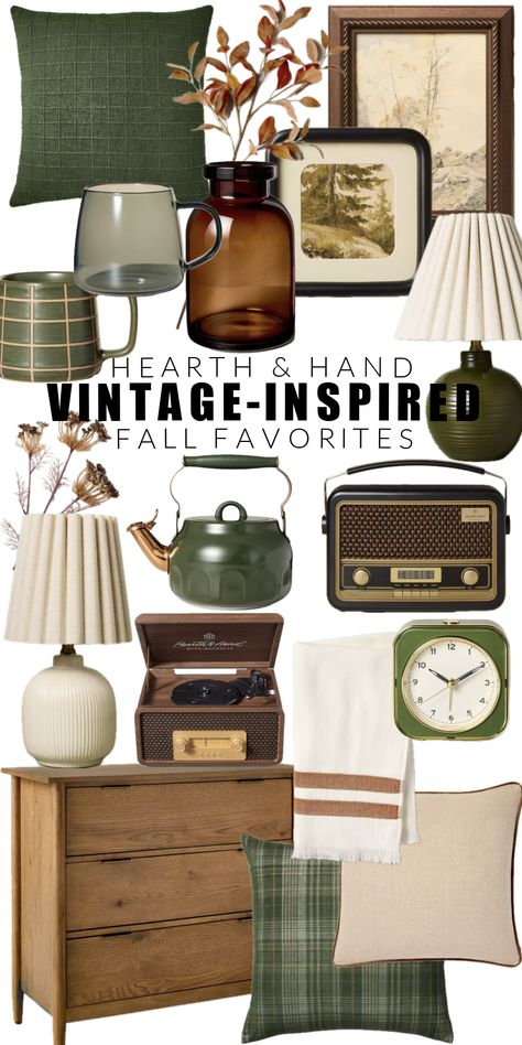 Rich and cozy vintage-inspired fall decor from Hearth and Hand! #hearthandhome #falldecor #cozydecor #vintagedecor #vintageinspired How To Make A Modern House Look Vintage, Vintage Cottage Home Decor, Vintage Decorating Ideas For The Home, Vintage Furniture Aesthetic, Vintage Whimsical Decor, Vintage Home Decor Inspiration, Vintage Interior Design Cottage Style, Interior Design Cottage Style, Cedar Bathroom