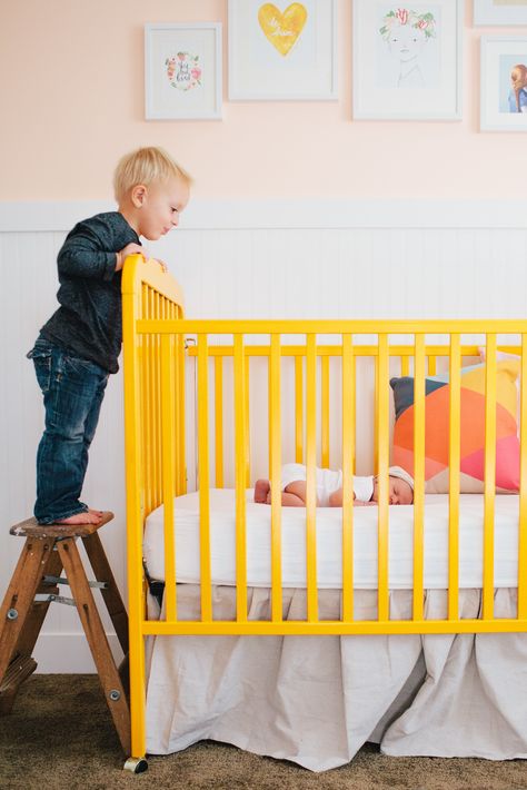 #nursery, #crib, #brothers, #siblings, #yellow  Photography: Samantha Pierson - www.piersonphotocompany.com/  View entire slideshow: Jessica Biel Inspired Nurseries on http://www.stylemepretty.com/collection/1142/ Nursery Yellow, Yellow Crib, Blush Pink Nursery, Style Me Pretty Living, Whimsical Nursery, Yellow Nursery, Pink Nursery, Nursery Inspiration, Baby Boy Rooms