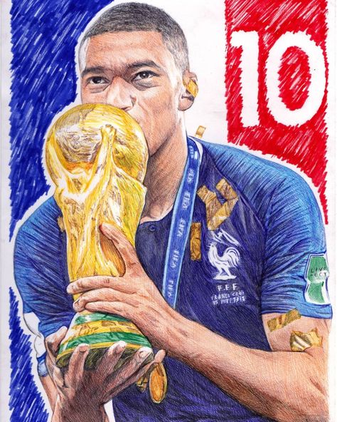 Mbappe Drawing, France Mbappe, Mbappe France, Fifa Card, Football Artwork, First World Cup, Kylian Mbappe, Sport Art, Football Art