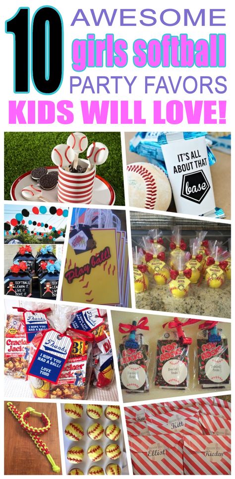 Great girls softball party favors kids will love. Fun and cool girls softball birthday party favor ideas for children. Easy goody bags, treat bags, gifts and more for boys and girls. Get the best girls softball birthday party favors any child would love to take home. Loot bags, loot boxes, goodie bags, candy and more for girls softball party celebrations. Softball Crafts Diy Easy, State Softball Goodie Bags, Softball Gifts For Players Cute Ideas, Softball Team Party Ideas, Softball Gift Bag Ideas, Softball Graduation Party Ideas, Softball Snack Ideas, Softball Snacks For Team, Softball Goodie Bag Ideas