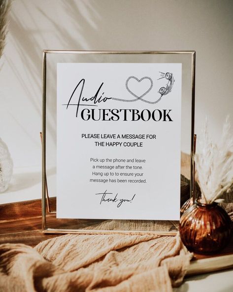 Keep it classy with our Modern Font Audio Guestbook Sign. Ideal for various themed weddings, this template in black and white comes in two sizes: 5x7'' and 8x10''. Edit, download, print, and capture cherished memories. After The Tone, Guest Book Signage, Monochromatic Wedding, Audio Guest Book, Boho Wedding Decor, Themed Weddings, Boho Wedding Decorations, 30th Birthday Parties, Guest Book Sign