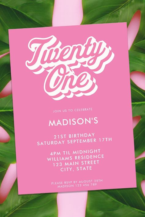 🏷️$1.98 📢Before Discount - 🎁 A simple retro 21st birthday invitation featuring elegant calligraphy script typography and minimalist design in pink and white color. 🥳🎉🥂🎁🔥 21st birthday, 21st, simple, chic, minimalist, birthday invitation, pink, typography, retro, elegant Pink 21st Birthday, Pink Typography, Minimalist Birthday, Birthday Invitation Pink, Birthday 21st, 21st Birthday Invitations, Invitation Pink, Simple Retro, Script Typography