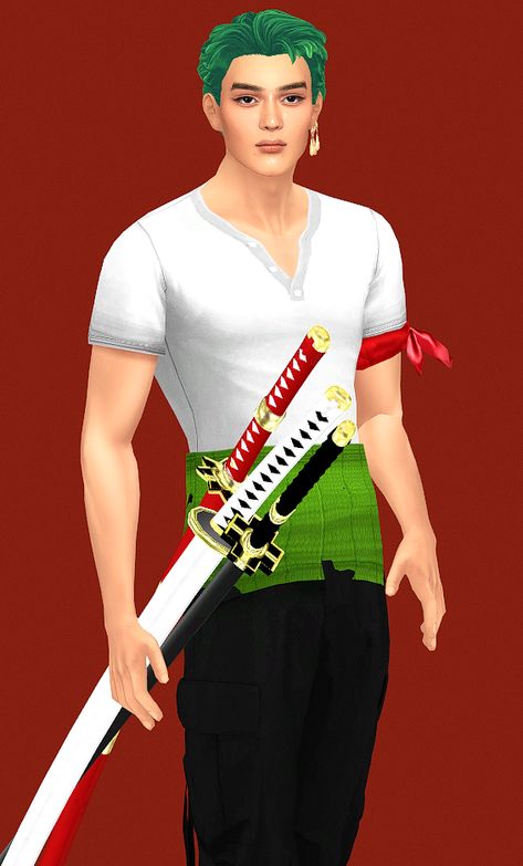 Zoro (Sim) is now available on A-Lister tier at my patreon https://www.patreon.com/jadosims Zoro Sims 4 Cc, Sims 4 Cc Feminine Male Clothes, One Piece Sims 4 Cc, One Piece Sims 4, Sims 4 One Piece Cc, Sims 4 One Piece, Sims 4 Anime, Zoro One Piece, Cc Sims