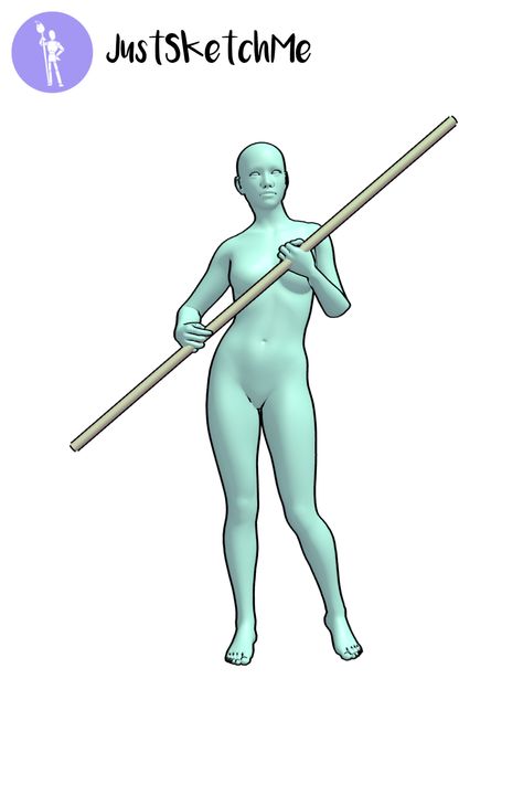 Free character posing tool for drawing, sketching, fashion design, comic illustration, exploring poses and lighting. Spear Drawing Pose, Spear Holding Reference, Holding A Spear Reference, Holding A Sign Pose Drawing, Person Holding Staff Reference, Poses With Spear, Spear Pose Reference, Holding Spear Pose Reference, Spear Drawing