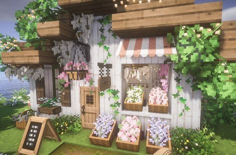 Fairy Core Minecraft Interior, Oh The Biomes Youll Go Minecraft, Sakura Builds Minecraft, Minecraft Aesthetic Town, Minecraft Sakura Builds, Cute Minecraft Build Ideas, Flower Shop Minecraft, Minecraft Cute Builds, Cute Games To Download