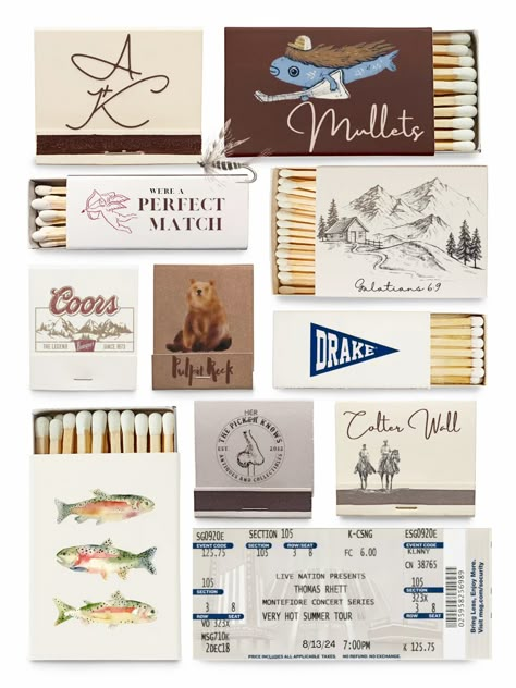 matchbox, gift idea, gift for boyfriend, brown matchboxes, beige, creative gift idea, coors banquet, trout, brown bear, colter wall, perfect match Match Art Ideas, Matchbox Books Diy, Matchbox Gifts Diy, Matchbox Design Ideas, Match Box Poster Template, Match Box Gift Ideas, Matchbox Print Ideas, Boyfriend Matchbox Print, Matchbook Art For Bf