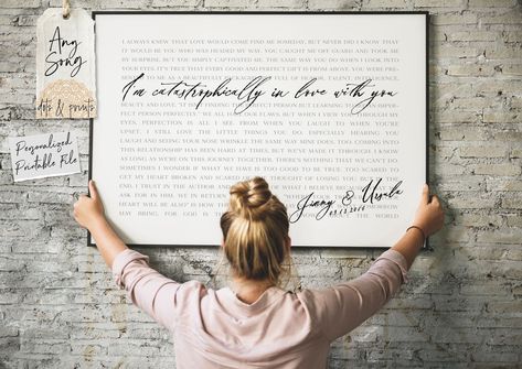 Custom Wedding Song Lyrics Print Wedding Vow Art, Song Lyrics Wall Art, Lyric Wall Art, Wedding Song Lyrics, Lyrics Wall Art, Wall Art Uk, Song Lyric Art, Monogram Art, Anniversary Art