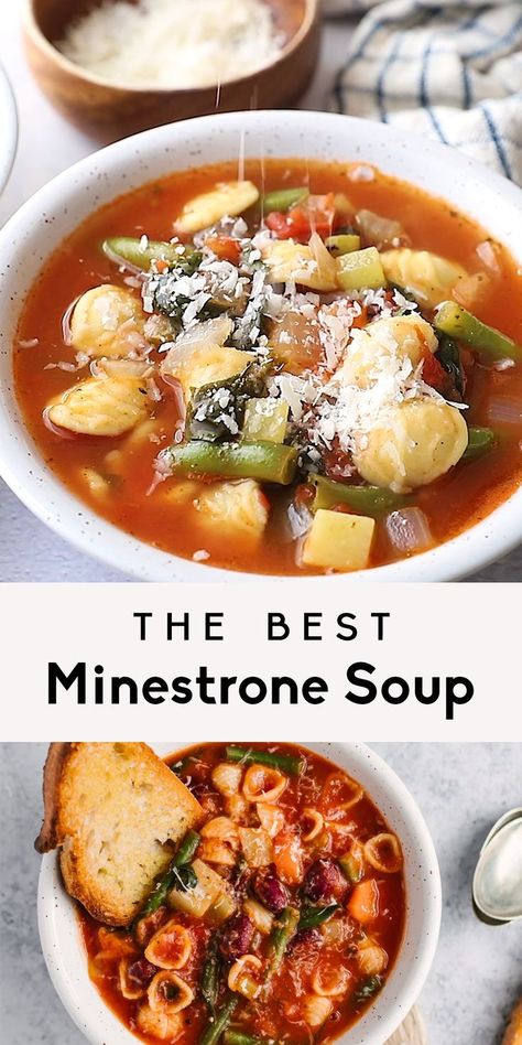 Vegetarian minestrone soup packed with veggies, pasta, kidney beans and simmered in an italian tomato broth. The best minestrone soup recipe ever! Best Minestrone Soup, Best Minestrone Soup Recipe, Minestrone Soup Recipe, Vegetarian Soup Recipes, Minestrone Soup, India Food, Easy Soups, Easy Soup Recipes, Minestrone