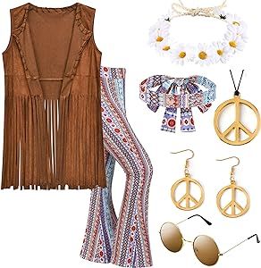 Fringed Vest Outfit, Women's 70s Outfits, Hippie Boho Outfits, Hippy Costume, Hippy Party, Outfits 60s, 60s Costume, Hippie Costume Halloween, Flower Power Dress