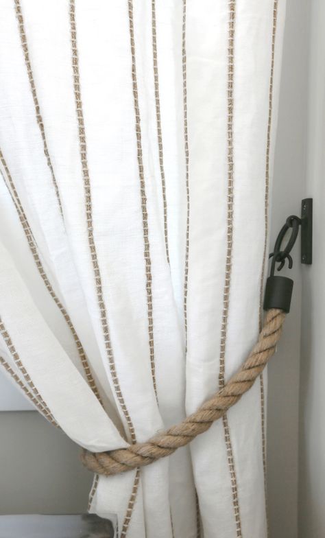 Project in Seagrove Florida Rope Tie Backs, Beach House Decor Coastal Style, Rope Tie, Linen Drapes, Coastal Bathrooms, Coastal Bedrooms, Beach Cottage Decor, Custom Drapes, Coastal Bedroom