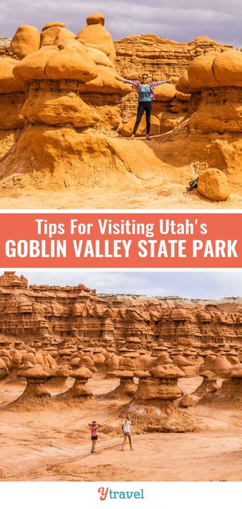 Cheap Travel Usa, Cheap Family Vacations, Goblin Valley State Park, Utah State Parks, Goblin Valley, Utah Vacation, Visit Utah, Cheap Places To Travel, Utah Road Trip