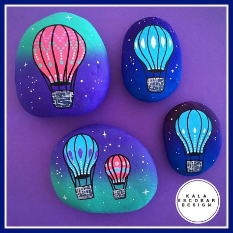 Painted Rocks Ideas, Stickers Handmade, Balloon Painting, Happy Stones, Rocky Road, Kindness Rocks, Rock Painting Designs, Hot Air Balloons, Rock Painting Art