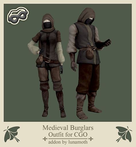 💰 Medieval Burglars Outfit for CGO Mod 💰 | Patreon Sims 4 Cc Patreon, Medieval Shirt, Medieval Outfit, Cc Patreon, Fantasy Play, Sims Medieval, Dragon Age Characters, The Sims 4 Skin, Medieval Clothes