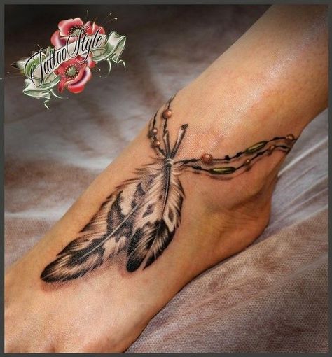 Choctaw Tattoos For Women, Feather Foot Tattoos For Women, Indian Feather Tattoos For Women, Feather Anklet Tattoo, Flowing Tattoos, Native American Tattoos For Women, Indian Tattoos For Women, Tattoo Ideas Japanese, Tattoo Designs Leg